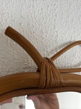 Miroir vintage 1960 pomme rotin osier bambou - 32 x 33 cm