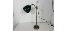 Lampe vintage 1900 de bureau laiton nickelé céladon - 52 cm
