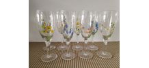 Lot de 8 flûtes à champagne vintage peintes à la main – déco