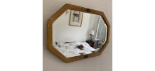 Miroir vintage 1930 Art Déco biseauté octogonal bois stuc - 