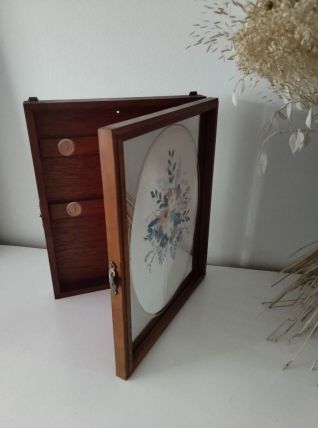 Boîte à clés murale vintage miroir fleuri en bois