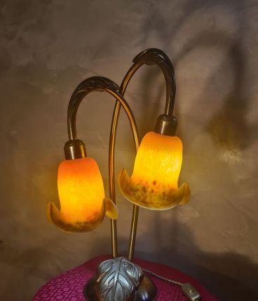 grande lampe 1970 bronze et laiton  style art nouveau 55x30 