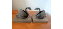 Paire de Serre-livres Cygne en Régule? sur marbre - Art déco