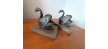 Paire de Serre-livres Cygne en Régule? sur marbre - Art déco