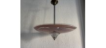 Suspension vintage 1950 coupole verre rose plafonnier - 39 x