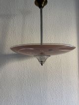 Suspension vintage 1950 coupole verre rose plafonnier - 39 x