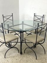 Ensemble salle à manger fer et verre octogonal biseauté