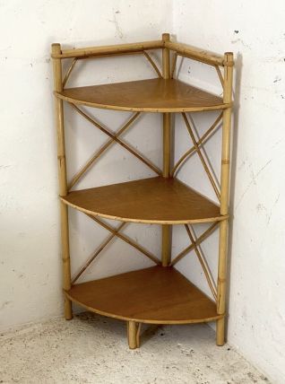 Etagère d'angle en rotin vintage 1960
