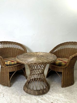 Salon en rotin vintage 70's
