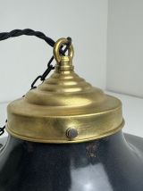 ANCIENNE SUSPENSION D’ATELIER EMAILLEE INDUSTRIELLE 40 CM 