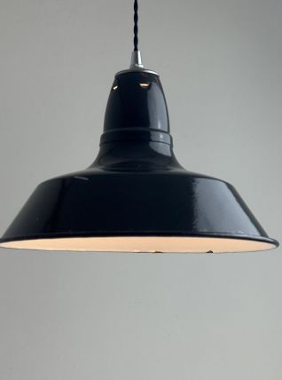 ANCIENNE SUSPENSION D’ATELIER EMAILLEE INDUSTRIEL