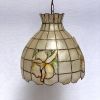 Suspension en feuille nacre et laiton vintage 1970's