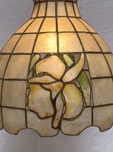 Suspension en feuille nacre et laiton vintage 1970's