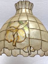 Suspension en feuille nacre et laiton vintage 1970's