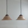 PAIRE D’ANCIENNES SUSPENSIONS CONIQUES EN OPALINE ROSE 