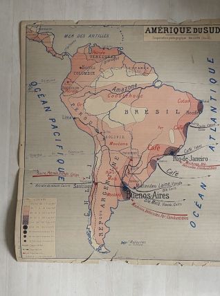 Carte scolaire vintage recto verso Amériques
