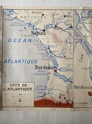 Carte scolaire vintage "Cotes Atlantique et méditterranée"