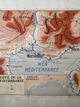 Carte scolaire vintage "Cotes Atlantique et méditterranée"