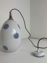 ANCIENNE GRANDE SUSPENSION OVOÏDE 1970 EN OPALINE VINTAGE