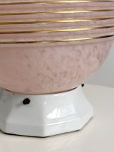 Lampe Art Déco Globe en verre moucheté rose et socle en céra