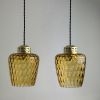 PAIRE D'ANCIENNES SUSPENSIONS VERRE TEXTURÉ AMBRÉ VINTAGE