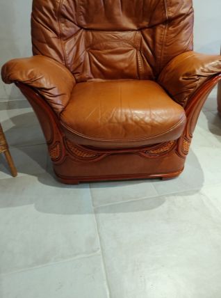 Fauteuil cuir cognac lot de 2 vintage