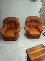Fauteuil cuir cognac lot de 2 vintage