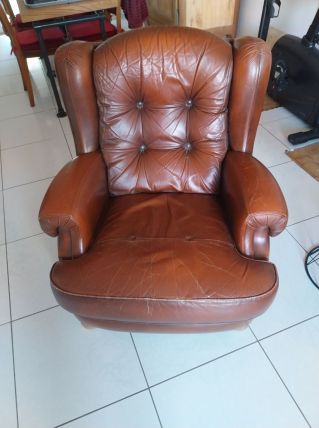 Fauteuil cuir lot de 2 marron foncé vintage