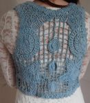 Gilet crochet bleu denim dos poches TU