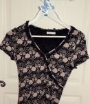 Tee-shirt vintage fantaisie beige et noir avec Noeud