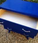 Commode vintage scandinave bleue pieds compas