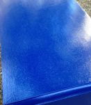 Commode vintage scandinave bleue pieds compas