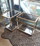 table verre fume et or bout canape  70s