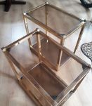 table verre fume et or bout canape  70s