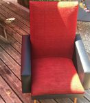 Canapé fauteuil vintage années 50/60 velours rouge Skaï noir