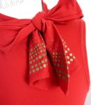 Top col montant noeud cou lacet rouge chic vintage sexy femm