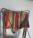 tabouret pliant vintage toile imprimée et structure en métal