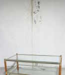 Table basse vintage LANCEL verre &amp; cuir metal doré 