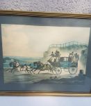 dessins anciens à l'aquarelle avec cadre bois