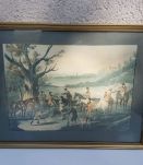 dessins anciens à l'aquarelle avec cadre bois