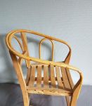 fauteuil enfant bois et rotin vintage années 50