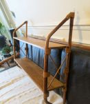 Grande étagère murale double modulable rotin &amp; bois 50s 60s