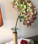 Joli bougeoir en verre et osier paille - Vintage