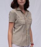 Chemisette cintrée vintage lin à fins carreaux taille 36