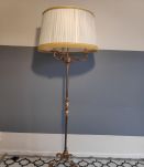 lampadaire classique 3 feux grand abat-jour tissu blanc 