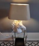 lampadaire classique 3 feux grand abat-jour tissu blanc 