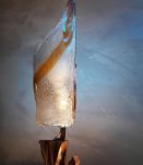lampe  verre murano (italie) 1970  pied  racine  bois exotiq