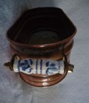 Ancienne jardinière cuivre forme ovale en  - pieds laiton 