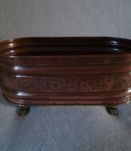 Ancienne jardinière cuivre forme ovale en  - pieds laiton 