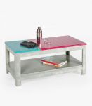Table basse colorée bois massif effet béton avec rangement
